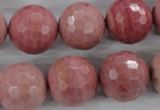 CWF07 15.5 inches 18mm faceted round pink wooden fossil jasper beads