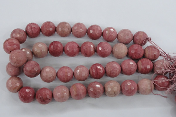 CWF07 15.5 inches 18mm faceted round pink wooden fossil jasper beads