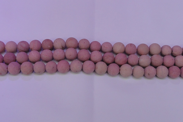 CWF23 15.5 inches 10mm round matte pink wooden fossil jasper beads