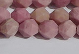 CWF32 10mm faceted nuggets matte pink wooden fossil jasper beads