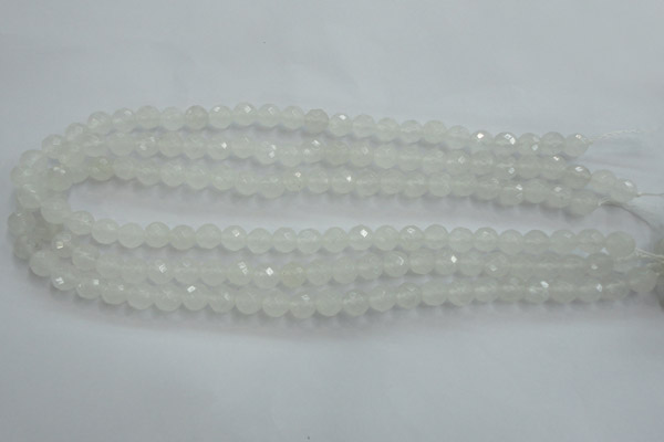 CWH03 15.5 inches 8mm faceted round white jade beads wholesale