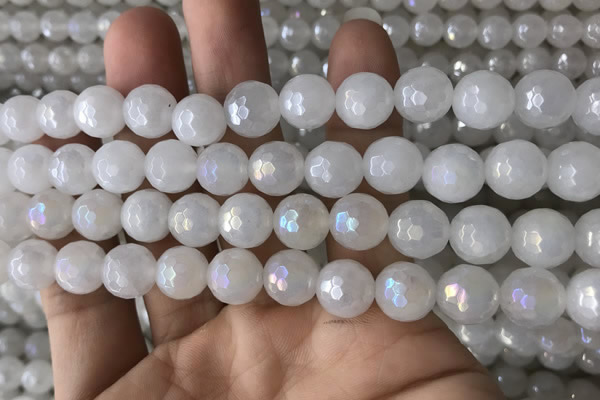 CWH62 15.5 inches 10mm faceted round AB-color white jade beads