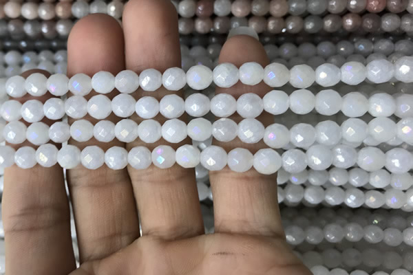 CWH65 15.5 inches 6mm faceted round AB-color white jade beads