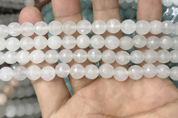 CWH78 15.5 inches 8mm faceted round white jade beads wholesale