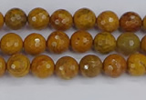 CWJ468 15.5 inches 4mm faceted round yellow petrified wood jasper beads