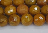 CWJ471 15.5 inches 10mm faceted round yellow petrified wood jasper beads