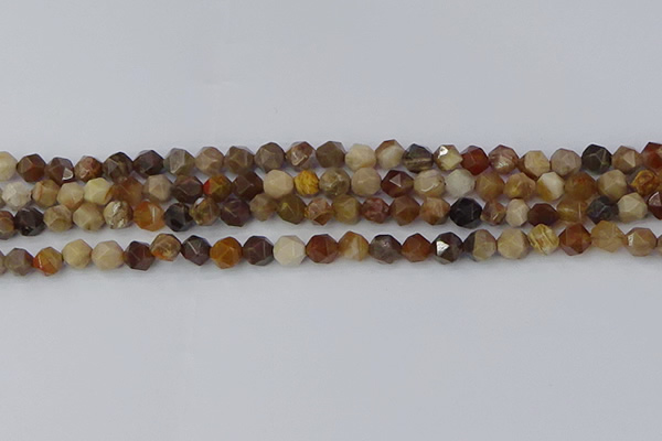 CWJ483 15.5 inches 6mm faceted nuggets wood jasper beads