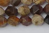 CWJ485 15.5 inches 10mm faceted nuggets wood jasper beads