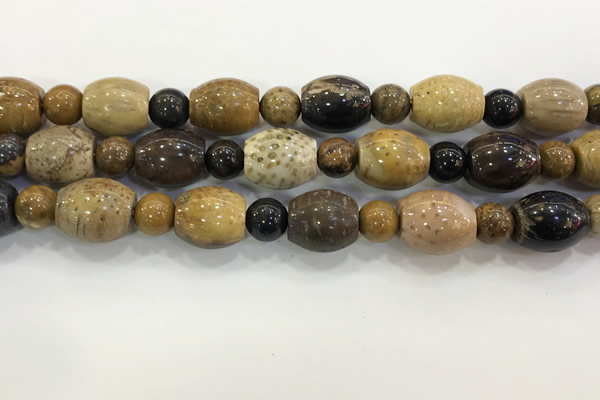 CWJ588 15.5 inches 10mm round & 13*15mm - 15*18mm rice wooden jasper beads