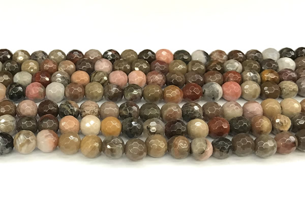 CWJ611 15 inches 6mm faceted round wooden jasper gemstone beads