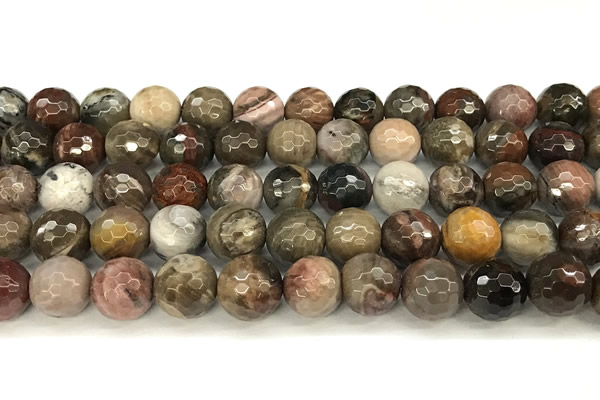 CWJ613 15 inches 10mm faceted round wooden jasper gemstone beads