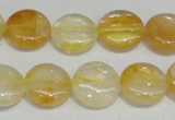 CYC05 15.5 inches 16mm flat round yellow crystal quartz beads