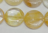 CYC07 15.5 inches 25mm flat round yellow crystal quartz beads