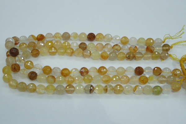 CYC114 15.5 inches 10mm faceted round yellow crystal quartz beads