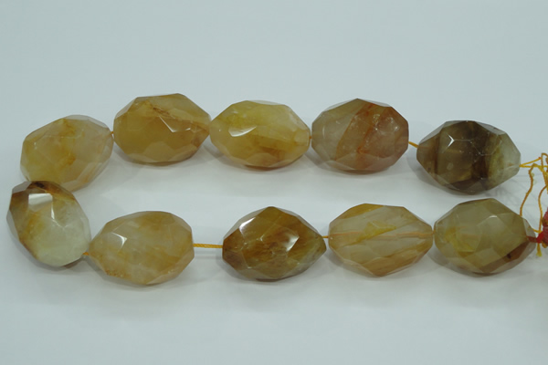 CYC130 15.5 inches 26*38mm faceted nuggets yellow crystal quartz beads