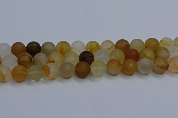 CYC145 15.5 inches 14mm round matte yellow quartz beads wholesale