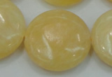 CYJ52 15.5 inches 30mm flat round yellow jade gemstone beads wholesale