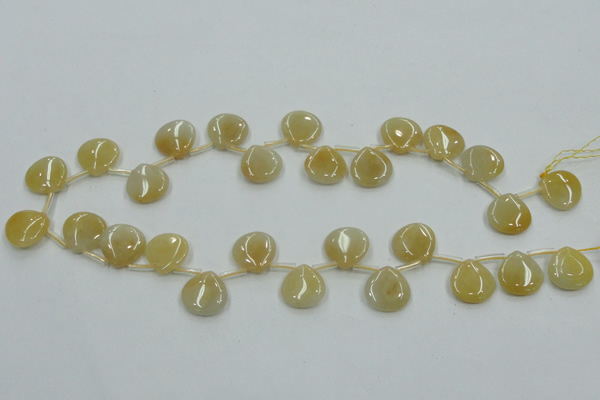 CYJ57 15*15mm top-drilled flat teardrop yellow jade gemstone beads