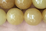 CYJ634 15.5 inches 12mm faceted round yellow jade beads wholesale