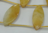 CYJ72 Top-drilled 15*35mm carved leaf yellow jade beads wholesale