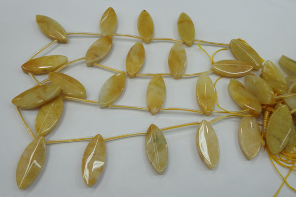 CYJ72 Top-drilled 15*35mm carved leaf yellow jade beads wholesale