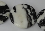 CZJ225 15.5 inches 35mm flat round black & white zebra jasper beads