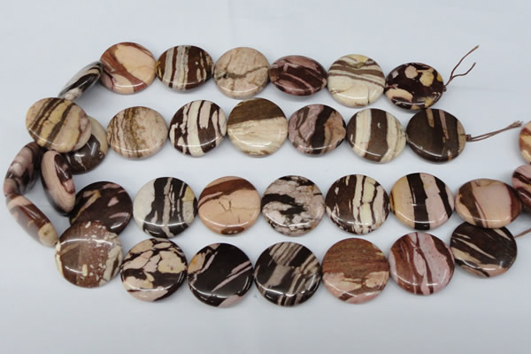 CZJ365 15.5 inches 25mm flat round zebra jasper beads wholesale