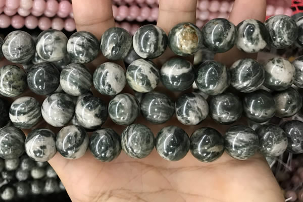 CZJ415 15.5 inches 14mm round green zebra jasper beads wholesale