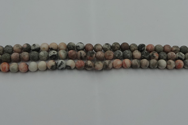 CZJ561 15.5 inches 6mm round matte pink zebra jasper beads