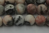 CZJ562 15.5 inches 8mm round matte pink zebra jasper beads