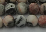 CZJ563 15.5 inches 10mm round matte pink zebra jasper beads