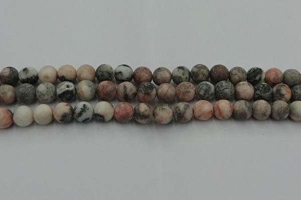 CZJ563 15.5 inches 10mm round matte pink zebra jasper beads