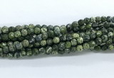 CZJ580 15.5 inches 4mm faceted round green zebra jasper gemstone beads