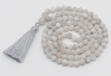 GMN1003 Hand-knotted 8mm, 10mm matte white crazy agate 108 beads mala necklaces with tassel