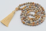 GMN1004 Hand-knotted 8mm, 10mm matte yellow crazy agate 108 beads mala necklaces with tassel