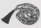 GMN1010 Hand-knotted 8mm, 10mm matte black water jasper 108 beads mala necklaces with tassel