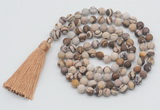 GMN1011 Hand-knotted 8mm, 10mm matte zebra jasper 108 beads mala necklaces with tassel