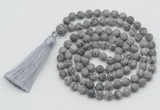 GMN1012 Hand-knotted 8mm, 10mm matte grey picture jasper 108 beads mala necklaces with tassel