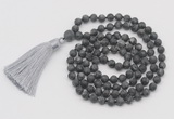 GMN1015 Hand-knotted 8mm, 10mm matte black labradorite 108 beads mala necklaces with tassel