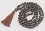 GMN1016 Hand-knotted 8mm, 10mm matte bronzite 108 beads mala necklaces with tassel