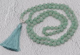 GMN1018 Hand-knotted 8mm, 10mm matte green aventurine 108 beads mala necklaces with tassel