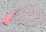 GMN1020 Hand-knotted 8mm, 10mm matte rose quartz 108 beads mala necklaces with tassel