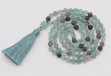 GMN1023 Hand-knotted 8mm, 10mm matte fluorite 108 beads mala necklaces with tassel