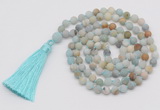 GMN1024 Hand-knotted 8mm, 10mm matte amazonite 108 beads mala necklaces with tassel