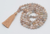 GMN1029 Hand-knotted 8mm, 10mm matte sunstone 108 beads mala necklaces with tassel