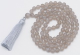 GMN1031 Hand-knotted 8mm, 10mm matte grey agate 108 beads mala necklace with tassel