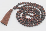 GMN1033 Hand-knotted 8mm, 10mm matte red tiger eye 108 beads mala necklace with tassel