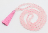 GMN1037 Hand-knotted 8mm, 10mm matte rose quartz 108 beads mala necklace with tassel