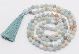 GMN1038 Hand-knotted 8mm, 10mm matte amazonite 108 beads mala necklace with tassel