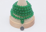 GMN1113 Hand-knotted 8mm candy jade 108 beads mala necklace with charm